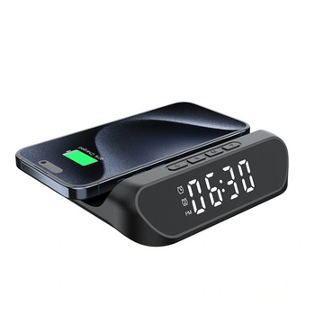 Iris DC-130-B-Qi 15W Qi безжично зарядно устройство с функция за аларма черен цифров часовник IRIS DC-130-B-QI (IRIS DC-130-B-QI)