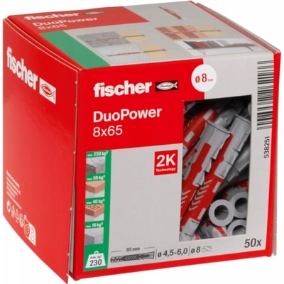 Fischer DUOPOWER 8x65 mm (balení 50 ks) - univerzální uzlovací hmoždinky, prodloužené – Sleviste.cz