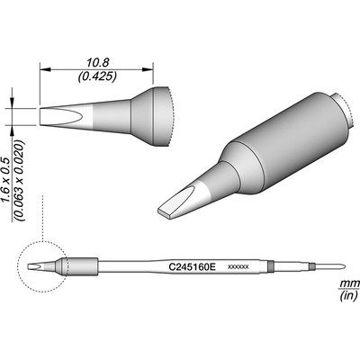 JBC C245160E – pájecí hrot ve tvaru dláta 1,6 × 0,5 mm E