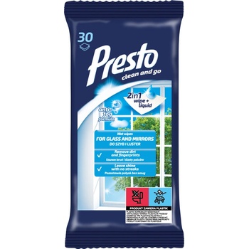 Presto vlhčené čistiace obrúsky 30 ks na okná a sklo