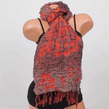 Image 1 of Ефектен шал в оранжево, бежово и кафяво с ресни