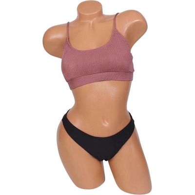 Дамски бански с бюстие в цвят пепел от рози и черно