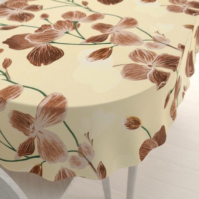 Biante bavlna oválný ubrus Sandra SA-536 Hnědé orchideje na vanilkově žlutém 60x100 cm