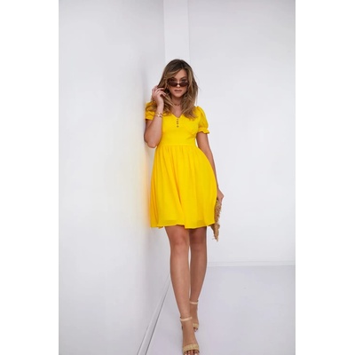 FASARDI Разкроена рокля с къс ръкав в жълт цвят 3046fa-3046_yellow - Жълт, размер s