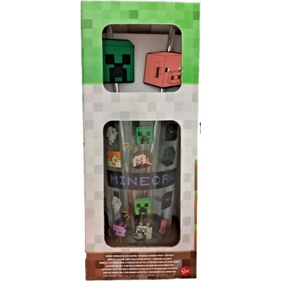Pos CurePink: | Sklenice s kovovými brčky Minecraft: tavy objem [STR93531] 485 ml