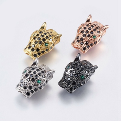 Mosazný korálek s kubickými zirkony - leopard - černé kameny - různá provedení - 14,5 x 9,5 x 8 mm - 1 ks Barva: Zlatá