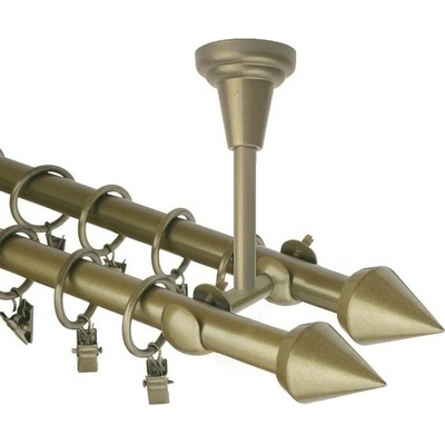 OK-GarnýžeCZ Garnýž kovová dvouřadá 16mm Hrot double zlatá antik 200 cm do stropu / kroužky s žabkou