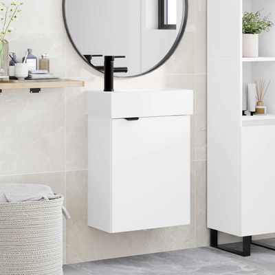 vidaXL Мивка за баня със смесител Бяло 45, 5 x 22, 5 x 84 см (889425)