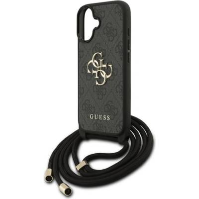 CG Mobile iPhone 17 GUESS 4G BIG LOGO CORD STAP CROSSBODY пластмасов протектор за телефон, удароустойчив, кожен ефект на гърба + каишка за рамо, ЧЕРЕН GUHCP17SP4GMGCRK (GUHCP17SP4GMGCRK)
