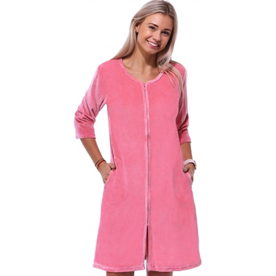 Elegantní kojící župan do porodnice na zip ze sametu 1TB0079 růžová