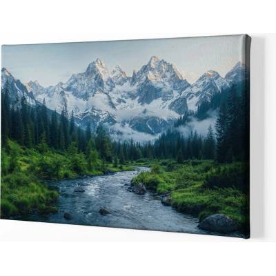 Obraz na plátně - Divoká říčka na úpatí hor FeelHappy.cz Vyberte rozměr obrazu (šířka x výška): 90 x 60 cm