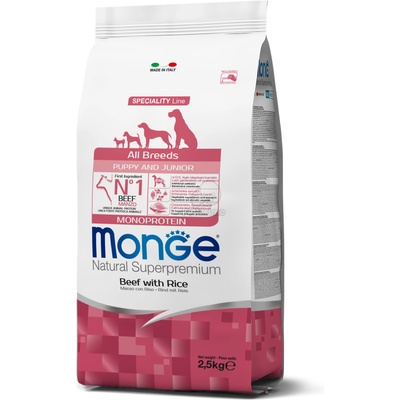 Monge Speciality Line All Breeds Puppy & Junior Monoprotein суха храна за кучета - говеждо, ориз 2, 5 кг