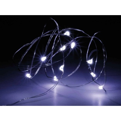 Levoma LED svetelná reťaz, strieborný drôt, 10 LED, studená biela, na batérie