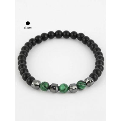 Prosperk Exkluzivní drobný náramek z korálků lávového kamene hematitu a malachitu černá S4429