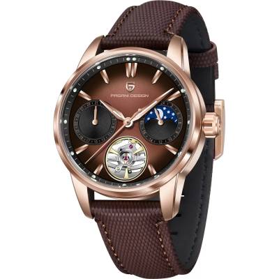 Pagani Design Мъжки часовник Pagani Design Trouvaille, Механичен, Кафяв / Розово злато (PD-YS021-BLACK-ROSEG-BROWN)