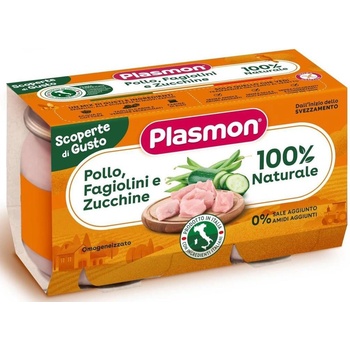 PLASMON Ястие Plasmon - Пилешко със зелен фасул и тиквички, 2 х 120 g (4256)