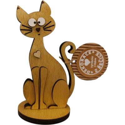 Dekorace z Řečice KOČKA ŠILHAVÁ 13cm ořech