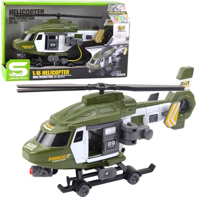 LeanToys Nosítka pro vojenský vrtulník světla zvuky khaki LEAN Toys 1:16