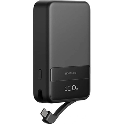 EcoFlow Rapid Magnetic Qi2 Wireless Charging Power Bank 10000 mAh 65W - преносима външна батерия вграден USB-C кабел, USB-C порт и безжично зареждане с MagSafe (черен)