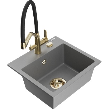 Mexen Milo гранитна кухненска мивка с 1 отделение и кухненски смесител Duo, сив - 6505-71-671701-57-G (6505-71-671701-57-G)