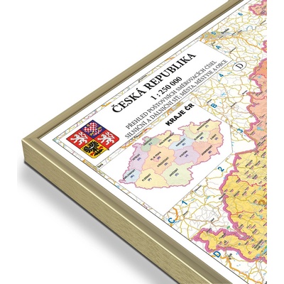 Excart Maps ČR - nástěnná mapa PSČ 200 x 140 cm Varianta: mapa v hliníkovém rámu, Provedení: zlatý lesklý rám