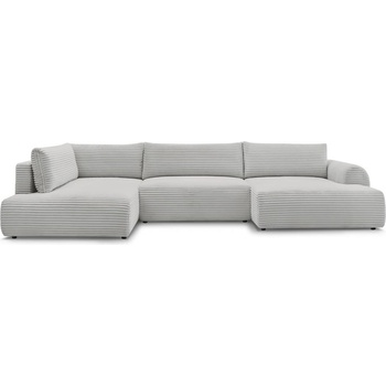 Bobochic Светлосив сгъваем/с място за съхранение ъглов диван от рипсено кадифе (ляв ъгъл/U форма) Lucien - Bobochic Paris (104994)