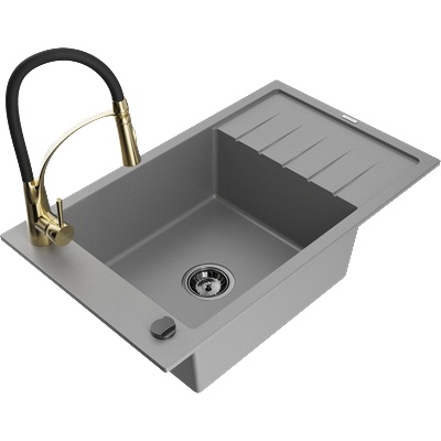 Mexen Elias гранитна мивка с 1 корито с отцедник и кухненски смесител Aster, сив - 6511-71-73450-57-B (6511-71-73450-57-B)