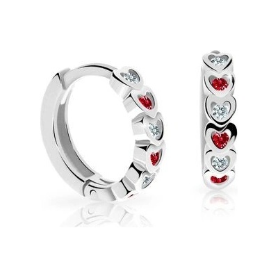 Danfil dětské náušnice kroužky C3339 z bílého zlata s kamínky Ruby Dark
