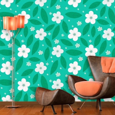 Sablio Tapeta Biele kvety s lístkami, rozmery 336x220 cm