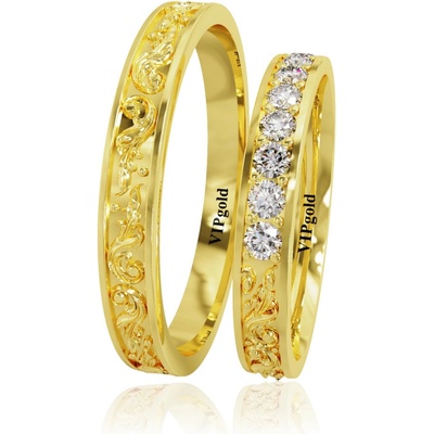 VIPgold Svadobné obrúčky 20002 žlté zlato DIAMANT iba dámska obrúčka