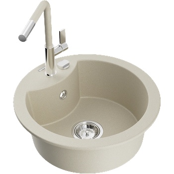 Mexen Diego гранитна мивка с една камера с кухненски смесител Flora, бежов - 6512-69-670401-09 (6512-69-670401-09)