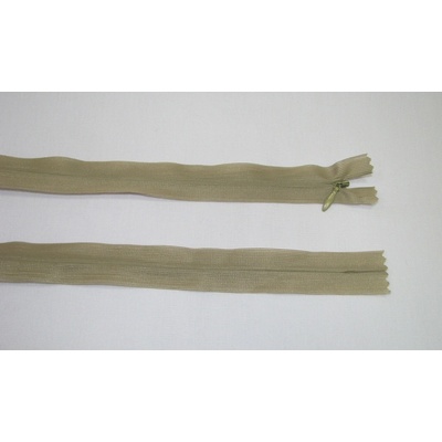 Zips krytý 3mm khaki svetlá nedeliteľný 50cm dederon
