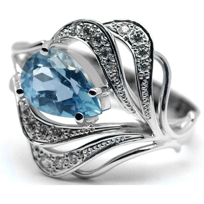 Klenoty Budín Ručně vyrobený prsten z bílého zlata s akvamarínem a diamanty J 28486 17