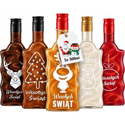 Sklenená fľaša Bimberek 500 ml, priehľadná, vianočná, 5 ks