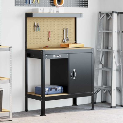 vidaXL Работна маса Черен 90 x 49 x 141 см Конструирано дърво и метал (42020133)