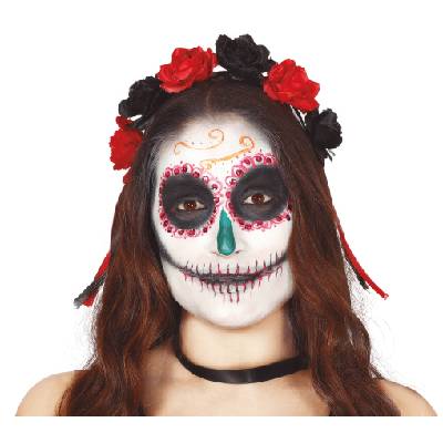 Червена и черна лента за глава с рози