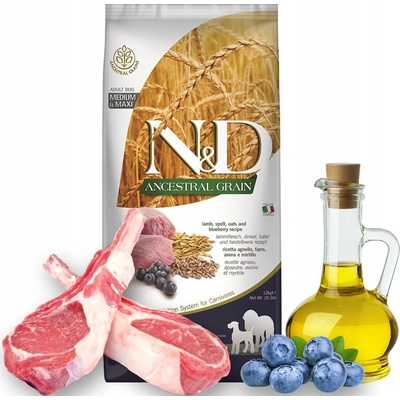 N&D Ancestral Grain Dog Adult Medium & Maxi Lamb & Blueberry 12 kg – Zboží Dáma