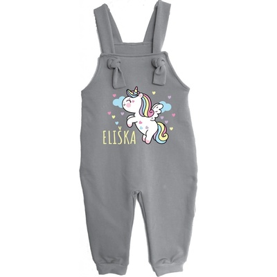 Mothylic for Kids Dětské rostoucí lacláče Jednorožec + jméno šedá