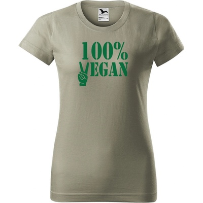 DOBRÝ TRIKO Dámské tričko 100% vegan zelený potisk Světlá khaki