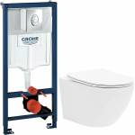 GROHE Комплект за окачена тоалетна чиния Rea Carlo, капак с плавно затваряне, вградено казанче Grohe Rapid SL и хромиран клапан Grohe Skate Air (5902557337965+38721001)