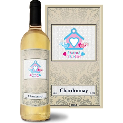 Sablio Šťastné výročí 2 Chardonnay biele suché víno 12 % 0,75 l (čistá fľaša)