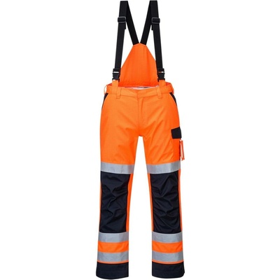 PortWest MODAFLAME RAIN MV71 Nehořlavé a nepromokavé reflexní kalhoty antistatické HV oranžová/námořní modrá