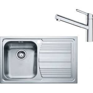 Franke - Комплект N83, мивка от неръждаема стомана LLX 611/2 и смесител FC 3055.031, неръждаема стомана/хром 101.0650. 597 (101.0650.597) Мивка за вграждане