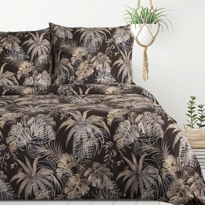 Takoy obliečky z mikrovlákna farba tmavohnedá béžová s potlačou exotických listov RODOS Design 91-HF-432600 140x200 70x80