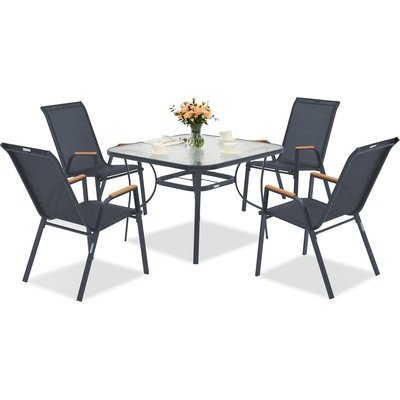 Garden Point Метална градинска мебел Modena/Bitonto за 4 души с квадратна маса Garden Point сива (GAP1554-4)