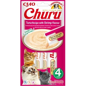 Inaba Foods Churu лакомство за котки с вкус на риба тон и скариди 4x14g