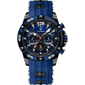 Poedagar Мъжки часовник Poedagar CS1489, силиконова каишка, син, син циферблат (CS1489)