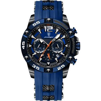 Poedagar Мъжки часовник Poedagar CS1489, силиконова каишка, син, син циферблат (CS1489)