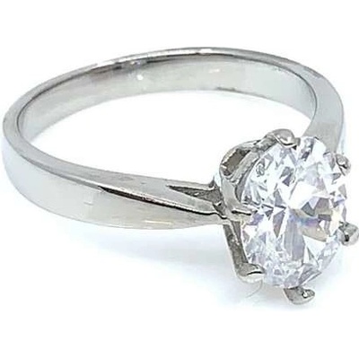 Jan Kos jewellery Prsten z oceli s bílým kamenem 12105642