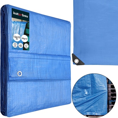 Geko G01972 12x15m nepromokavá krycia plachta s okami modrá ľahká